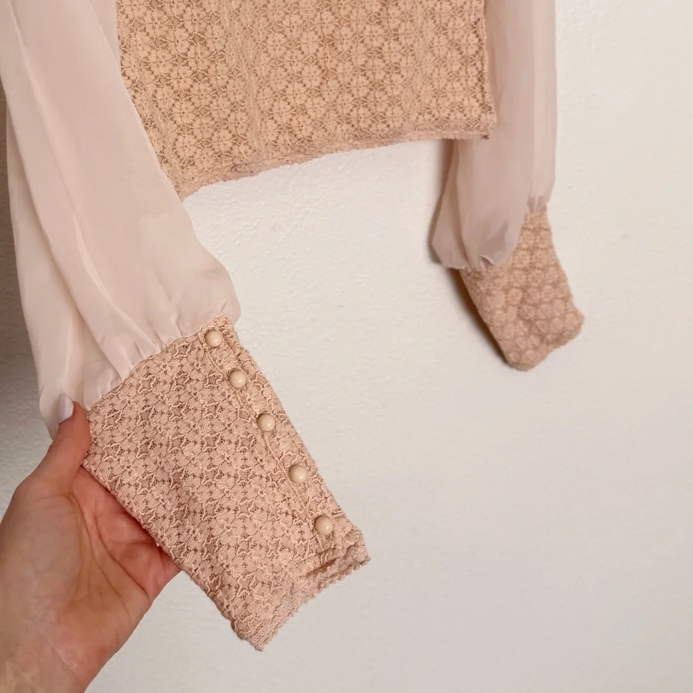 Free People Sheer Lace Blouse Fairycore Boho Romantic Crop Top
